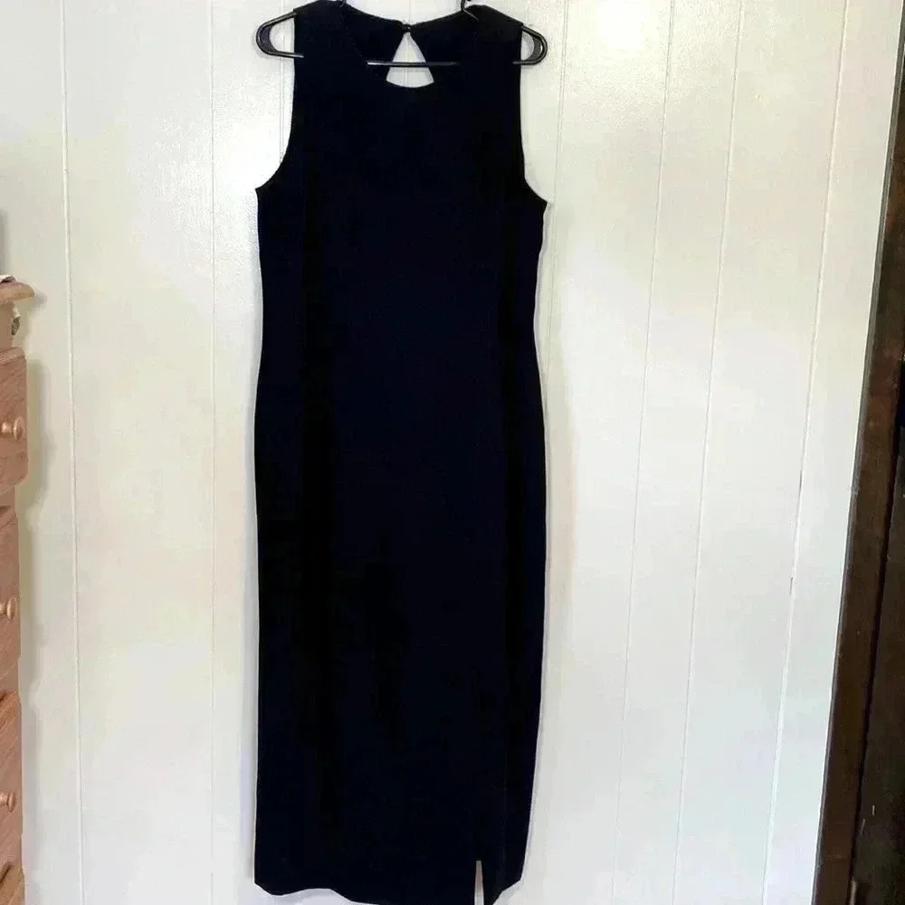 Liz Claiborne Black Vintage Sleeveless Sheath Dress Formal Evening Gown Size 16.